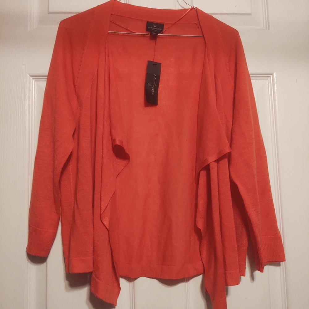 Worthington Petite XL Sweater Waterfall Front Coral